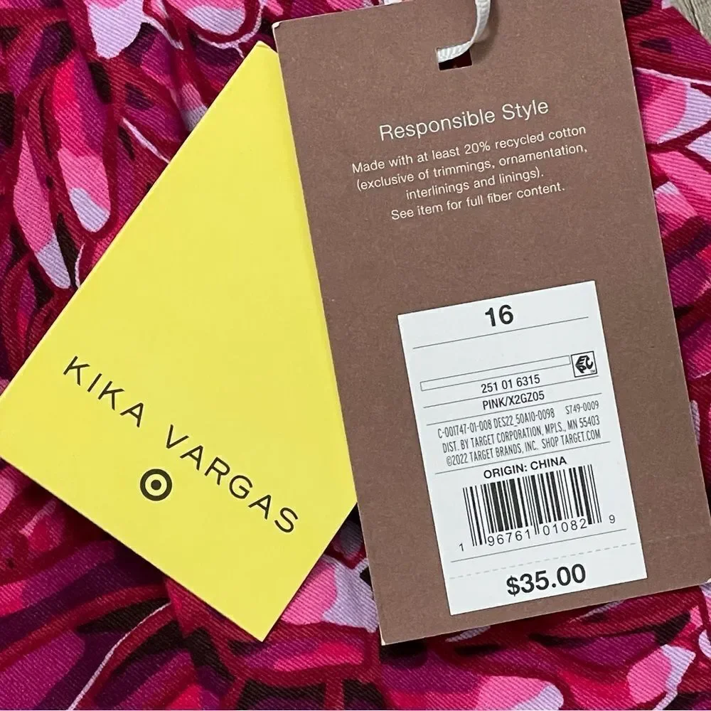 NWT Kika Vargas Mum Scalloped Hem Mini Skirt Pink and White Floral Size 16